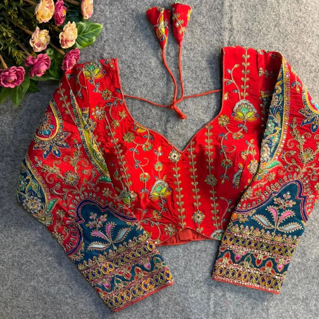 Red Soft Crape Silk Readymade Blouse Priyal Sweetheart Online Usa