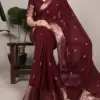 WMN 7208 Sahithya Satin Silk Kalamkari Printed Brown Party Wear Saree Usa Online