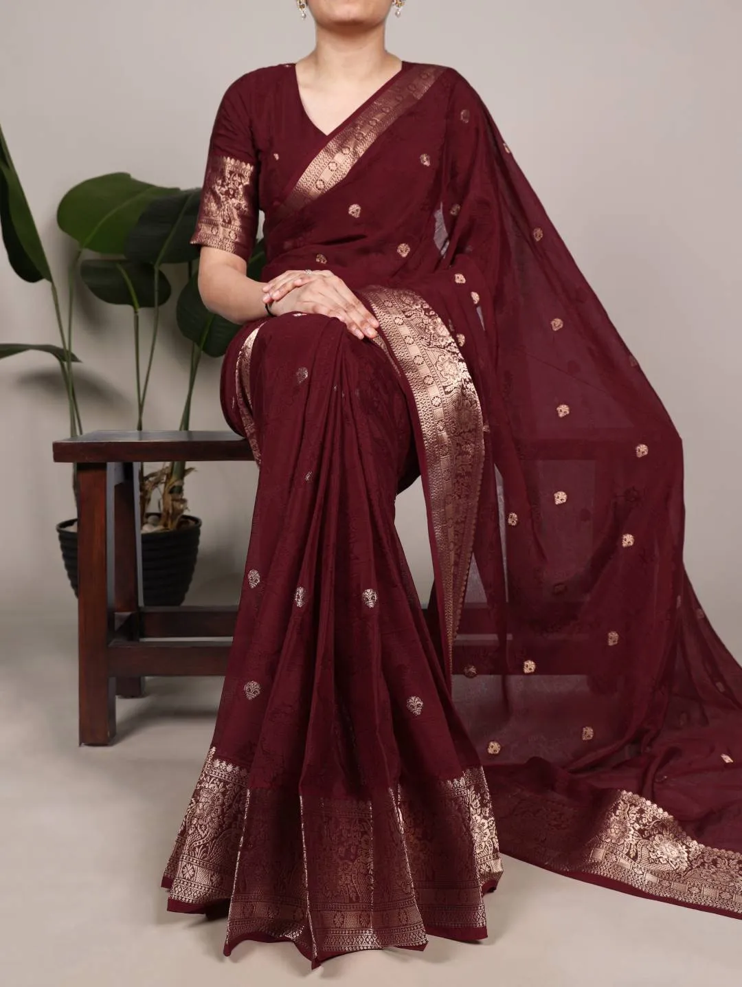 WMN 7208 Sahithya Satin Silk Kalamkari Printed Brown Party Wear Saree Usa Online