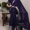 WMN 7208 Sahithya Satin Silk Kalamkari Printed Indigo Saree Usa Online