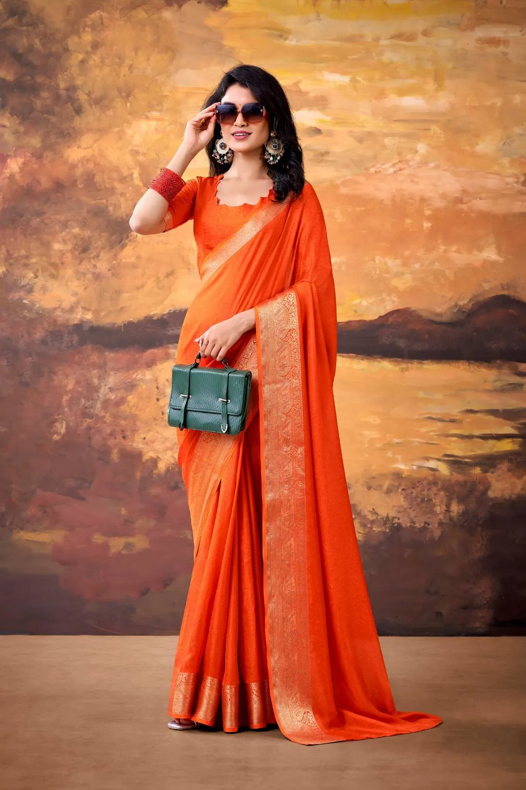 Buy WMN 7908 Orange Mass Mello Zari Weaving Work Saree Online Usa