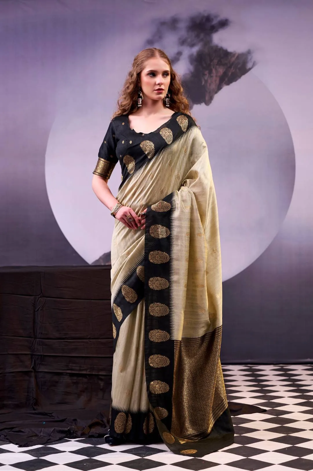 Buy WMN 8002 Poly Cotton Beige Kalindi Zari Work Saree Usa Online