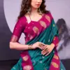 Buy WMN 8002 Poly Cotton Teal Kalindi Zari Festival Saree Usa Online