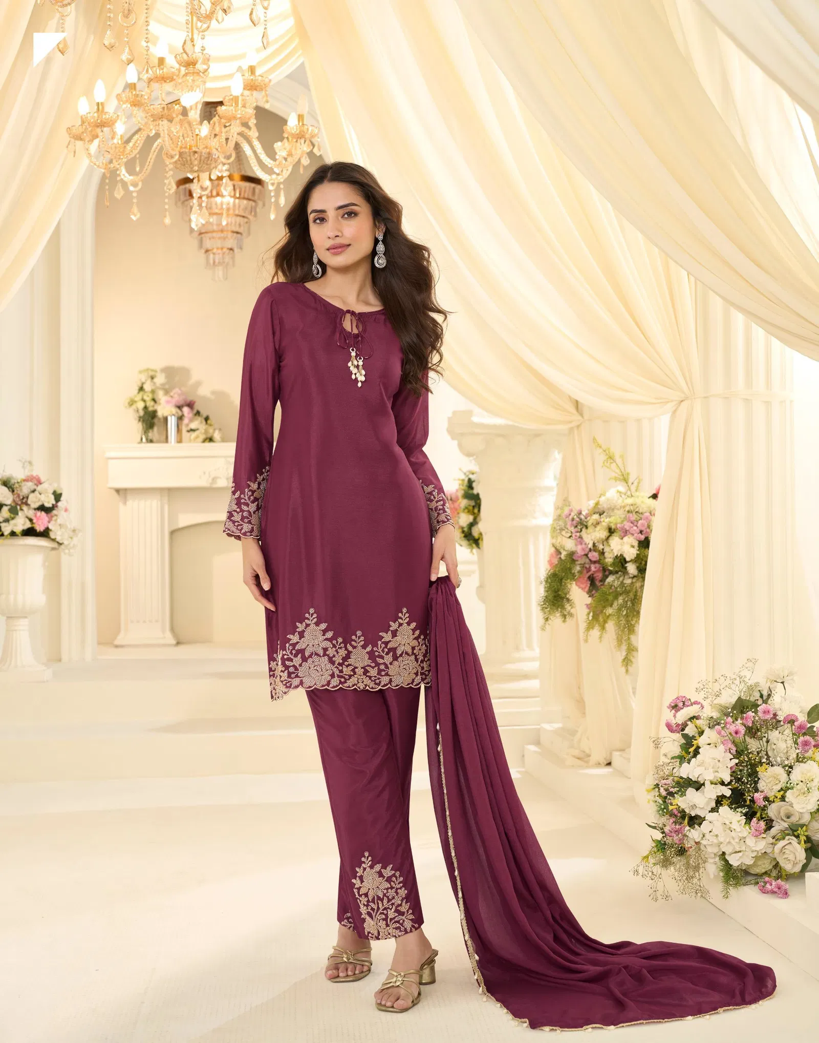 Sayuri Beads Chinon Silk With Beads Work Top Bottom Dupatta Wholesale Usa