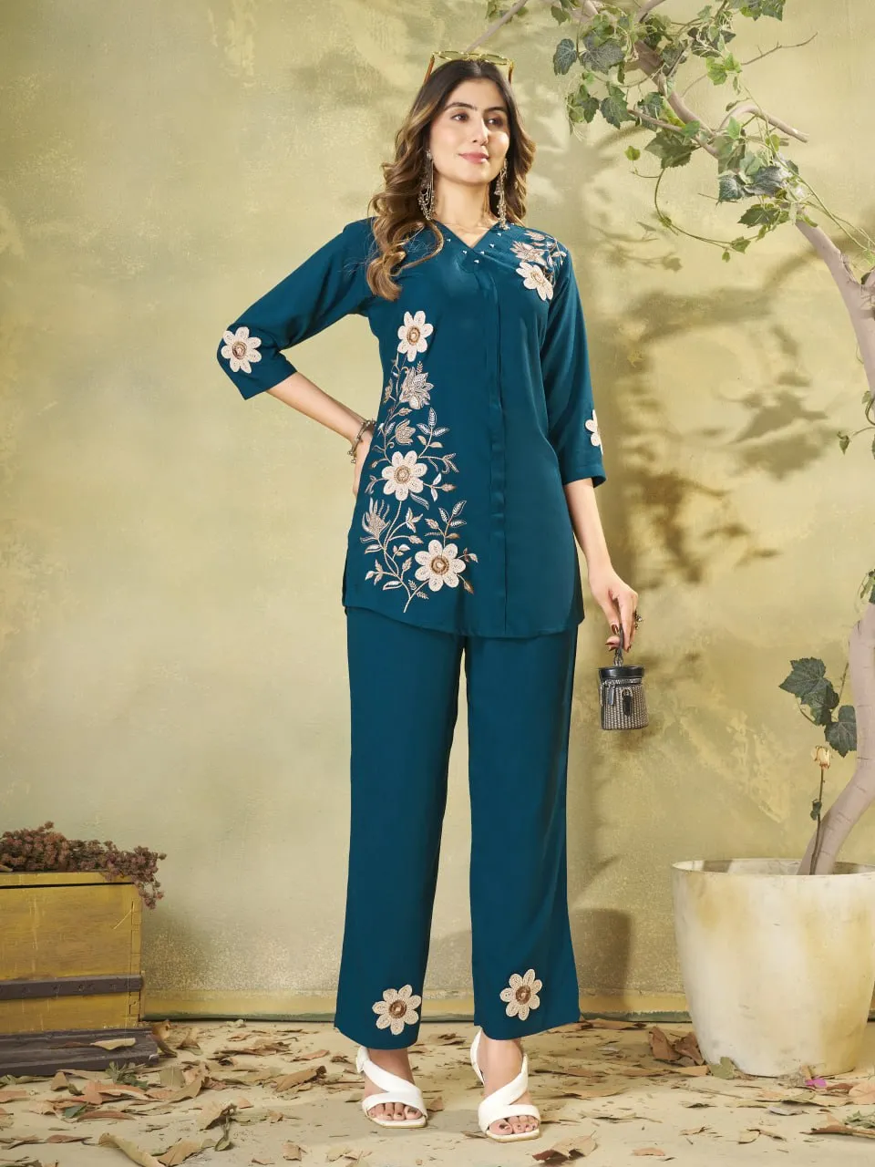 Lila 161 Rayon Embroidery Thread Work Office & Party Wear Co Ords Set Usa