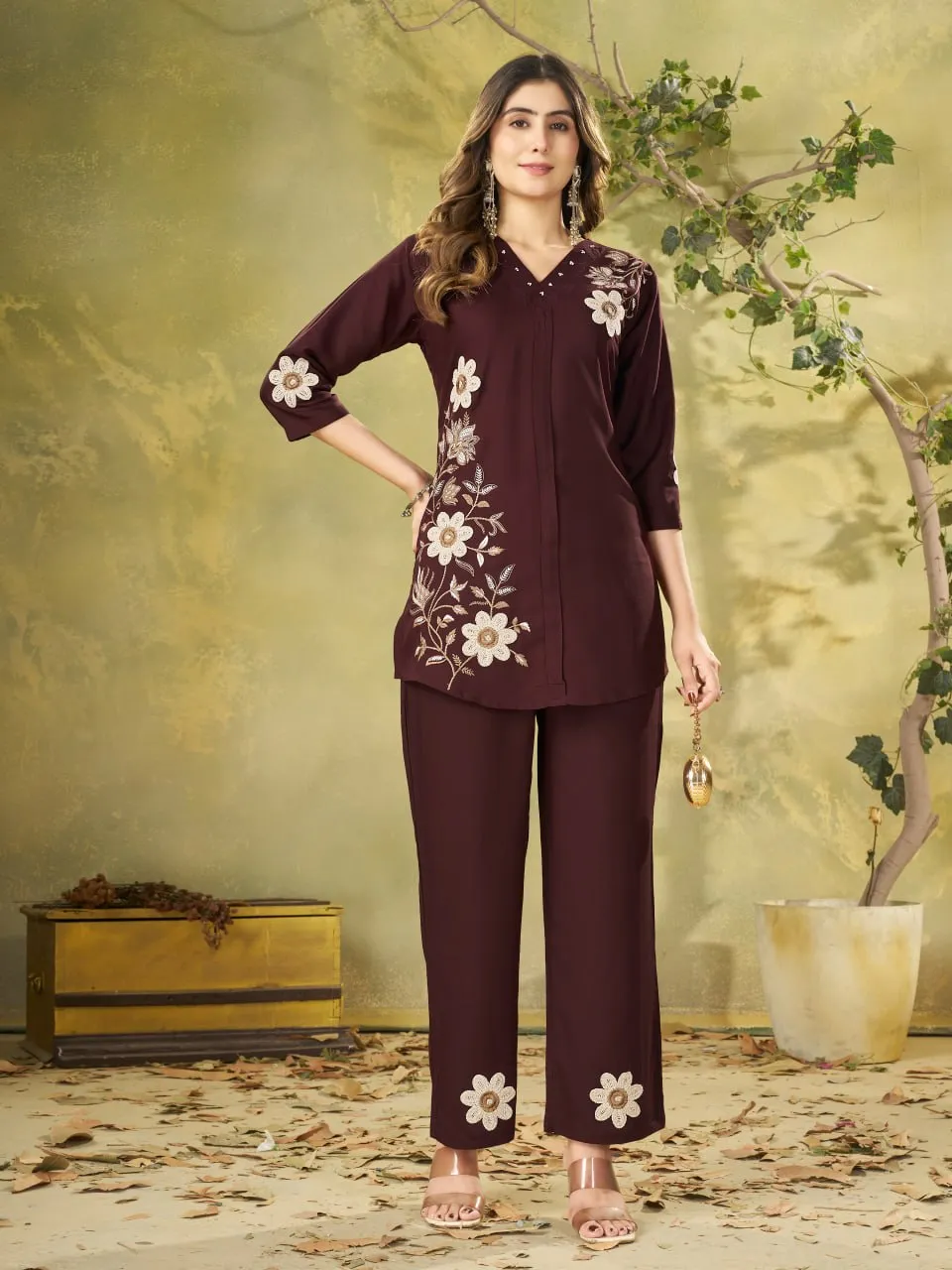 Lila 161 Rayon Embroidery Thread Work Office & Party Wear Co Ords Set Usa