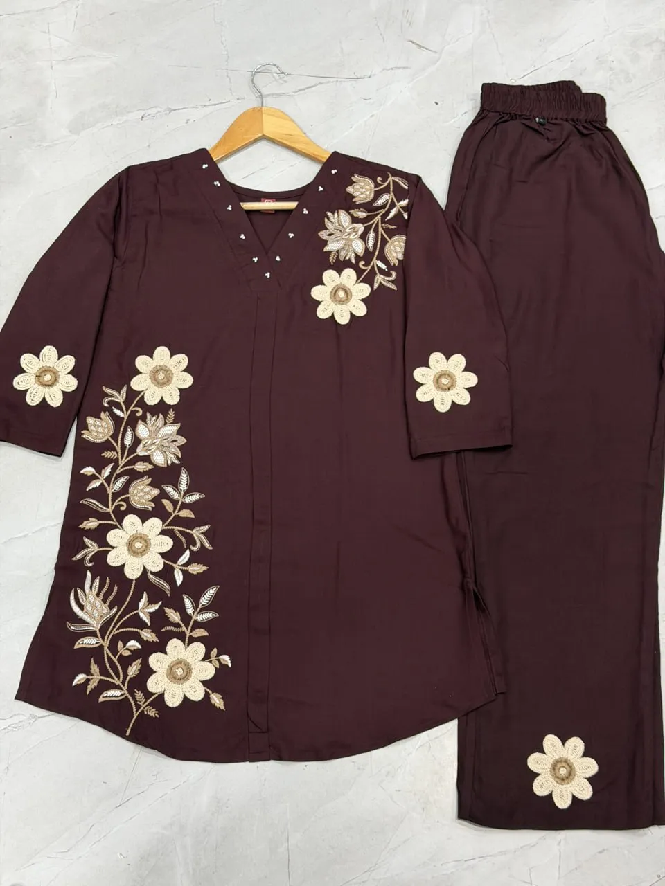 Lila 161 Rayon Embroidery Thread Work Office & Party Wear Co Ords Set Usa