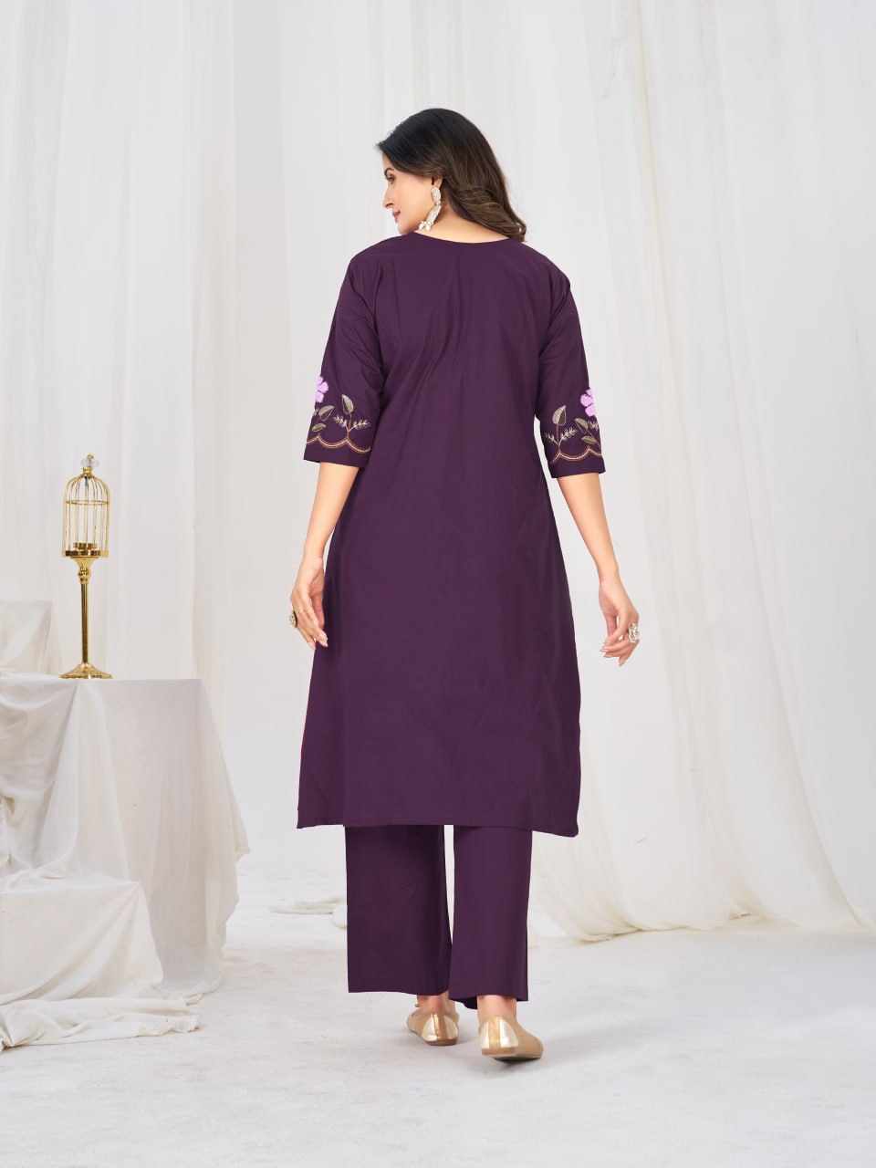 Lila 159 Cotton Thread Embroidery Work Anarkali Readymade Dress Usa - Image 2