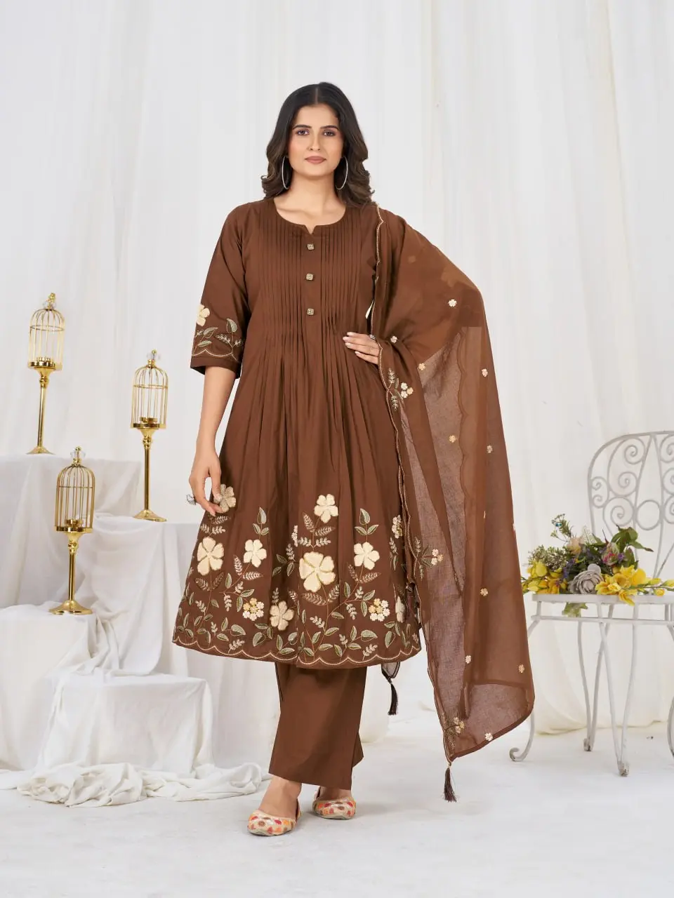 Lila 159 Cotton Thread Embroidery Festival Anarkali Readymade Dress Usa