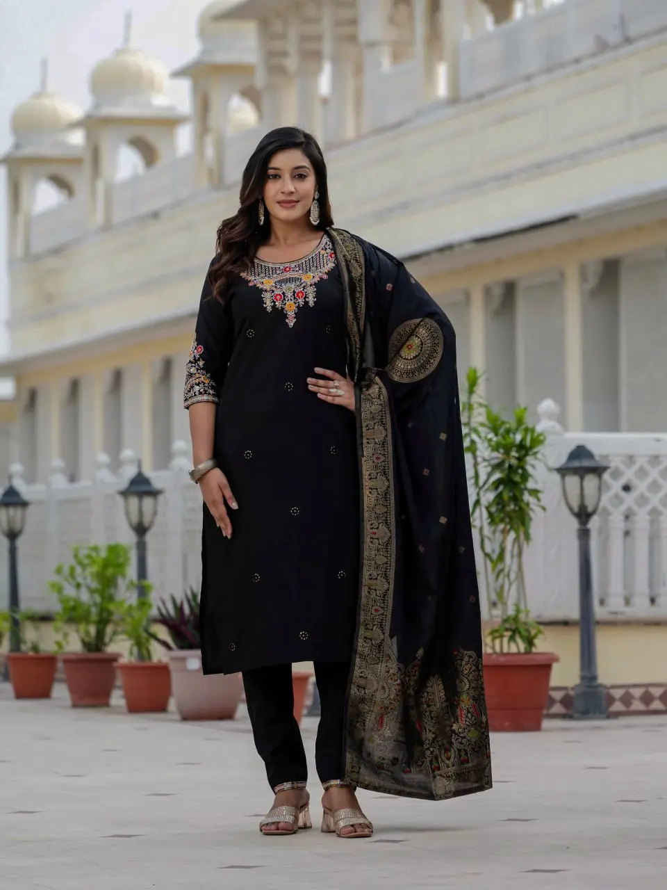 Lila 125 Roman Silk Embroidery Readymade Dress Wholesale
