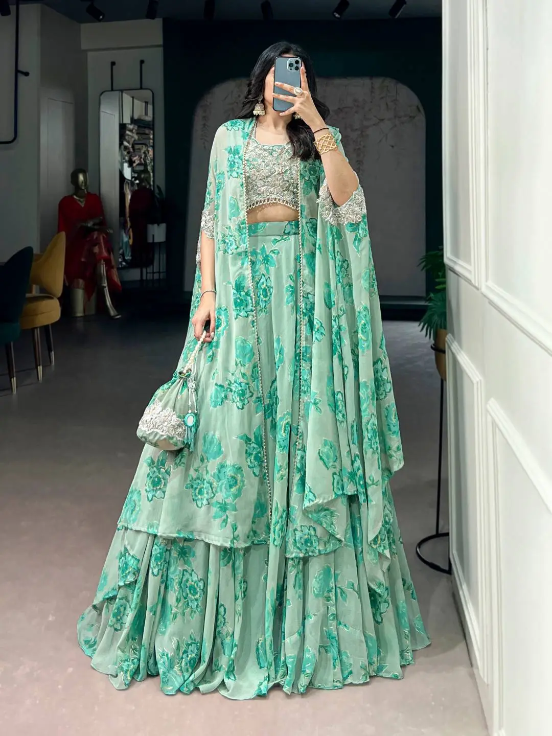 WMN 1144 Georgette Thread Embroidery Work Party Wear Lehenga Choli Usa