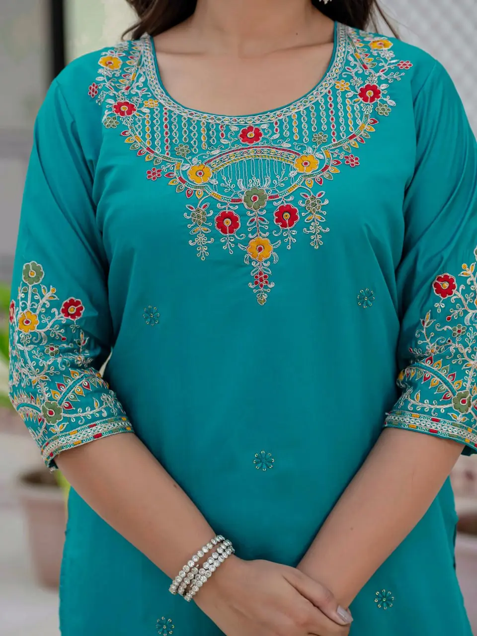 Lila 125 Roman Silk Embroidery Work Readymade Dress Wholesale Usa