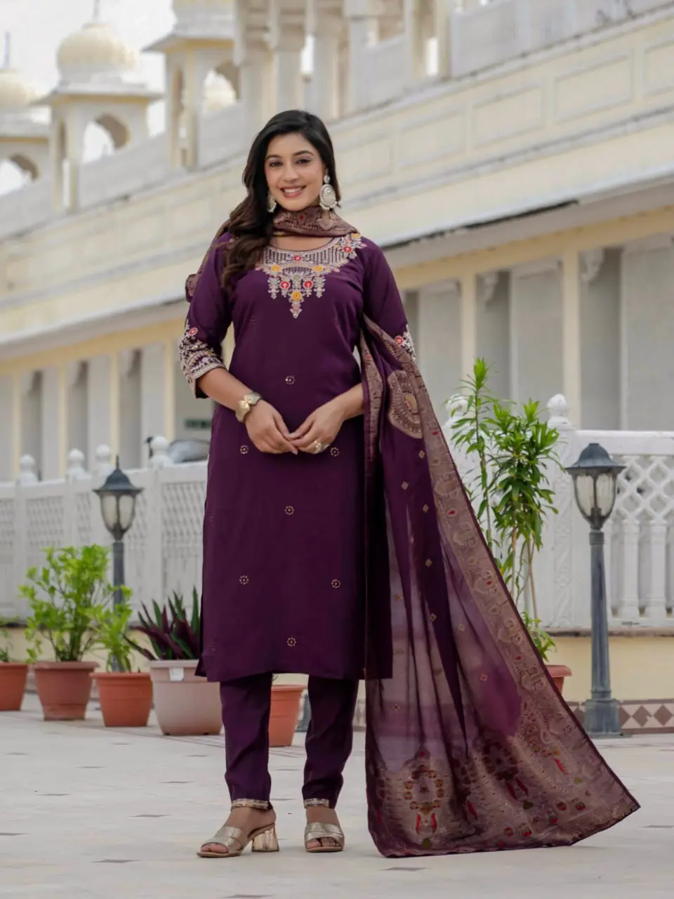 Lila 125 Roman Silk Embroidery Work Readymade Dress Collection Usa