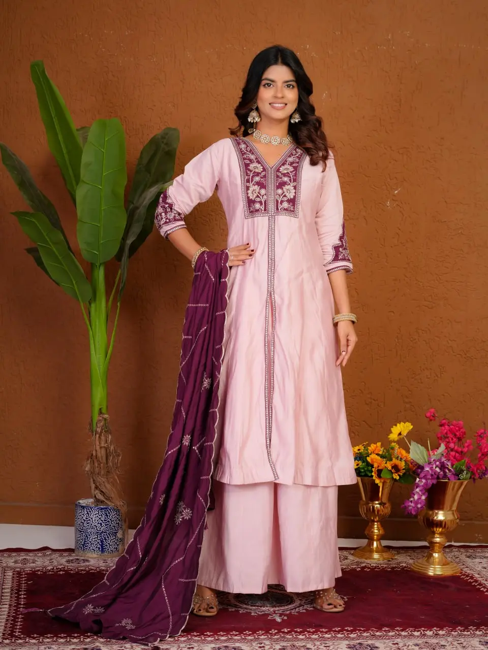 Lila 152 Roman Silk Embroidery Anarkali Readymade Dress Collection Usa