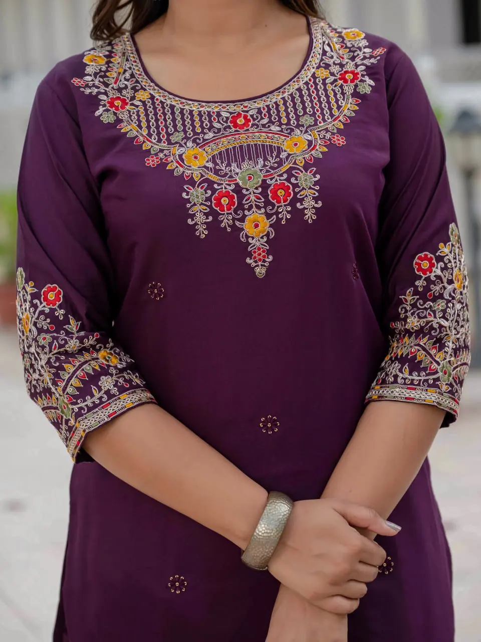 Lila 125 Roman Silk Embroidery Work Readymade Dress Collection Usa