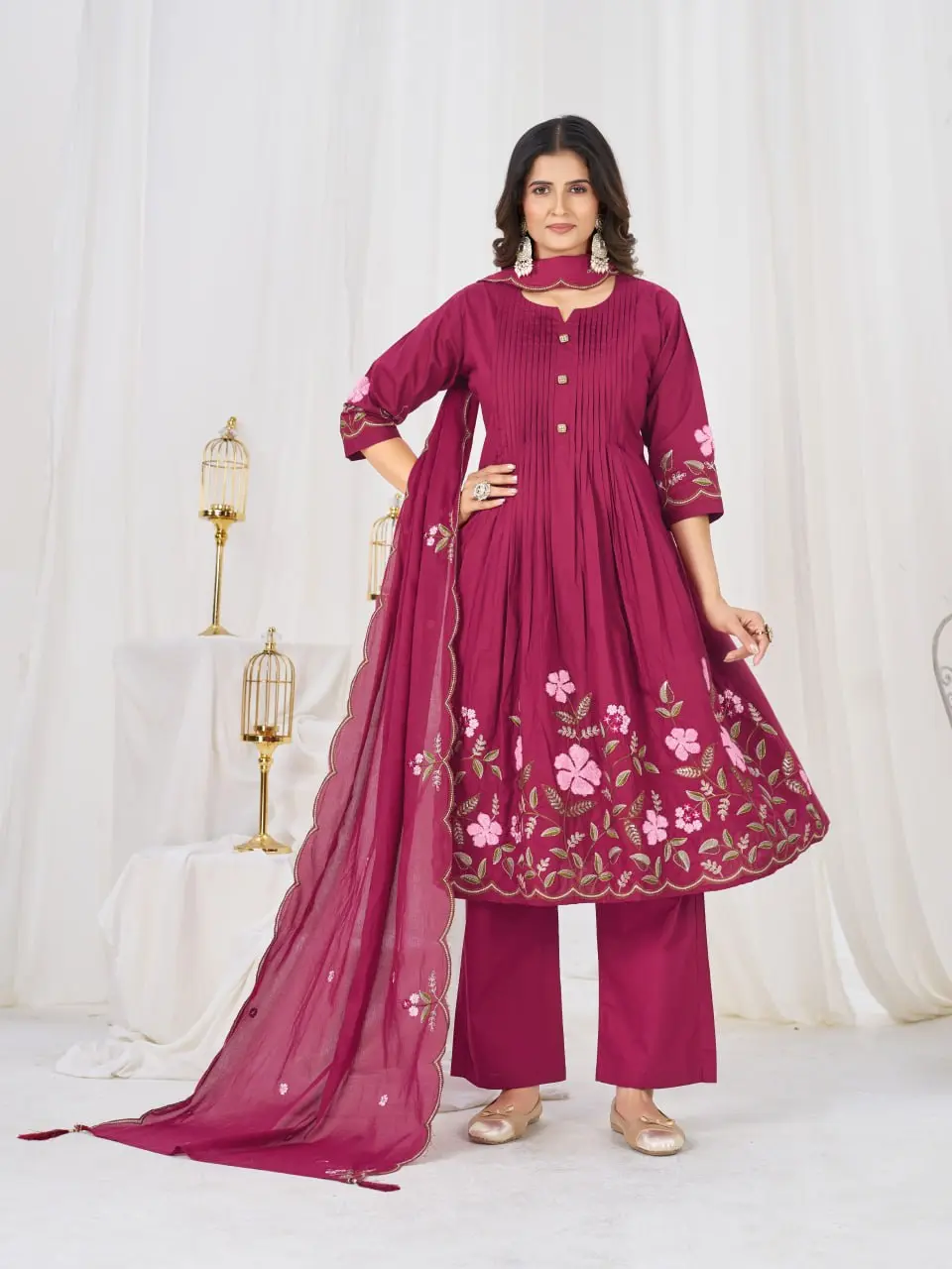 Lila 159 Cotton Thread Embroidery Work Anarkali Readymade Dress Collection