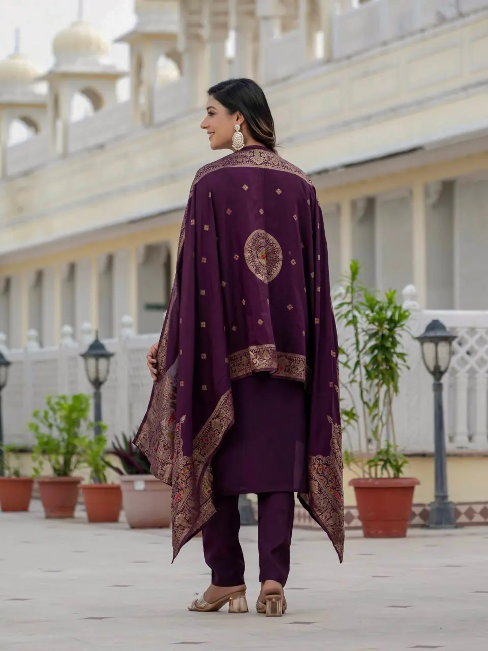 Lila 125 Roman Silk Embroidery Work Readymade Dress Collection Usa