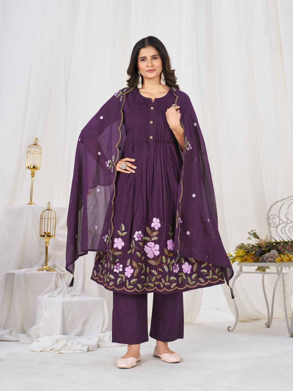 Lila 159 Cotton Thread Embroidery Work Anarkali Readymade Dress Usa