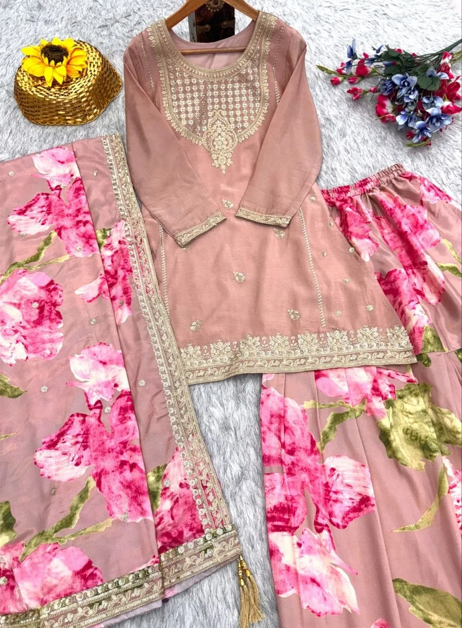 Sayuri 10071 Chinon Silk Embroidery Pakistani Gharara Suit With Dupatta Usa