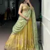 WMN 1466 Moss Silk Thread Embroidery Work Lehenga Wholesale Surat Usa