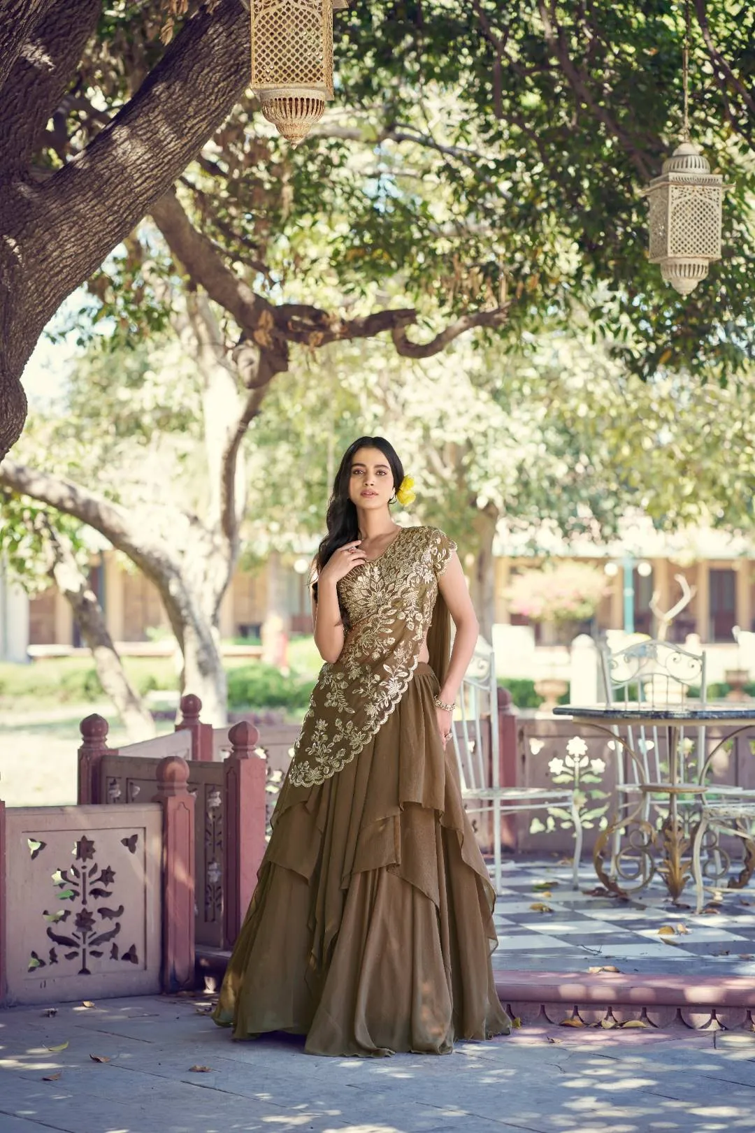 WMN 1469 Antraa Marble Party Wear Thread Work Ready To Wear Lehenga Saree