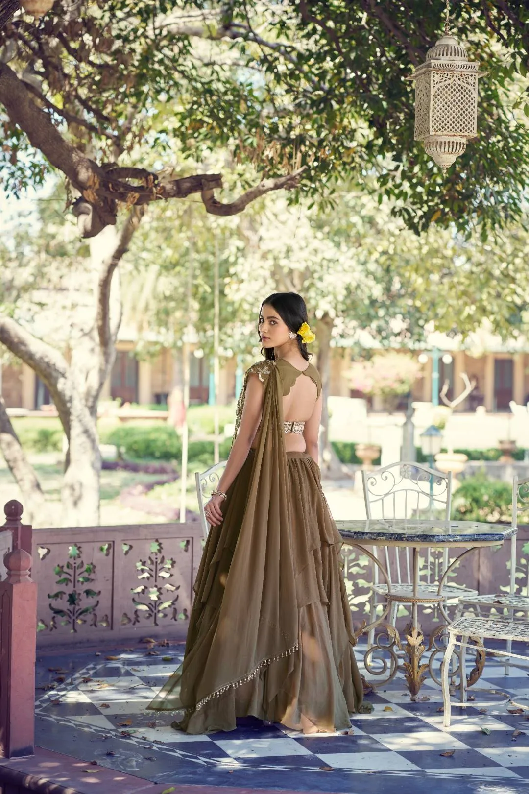 WMN 1469 Antraa Marble Party Wear Thread Work Ready To Wear Lehenga Saree
