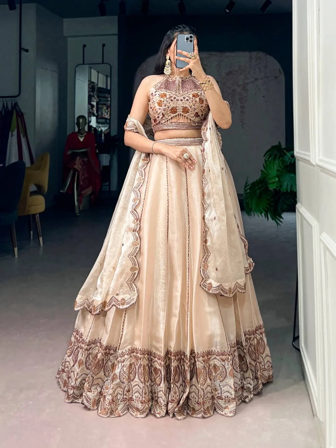 WMN 1476 Spider Crush Thread Embroidery Work Party Wear Lehenga Choli Usa