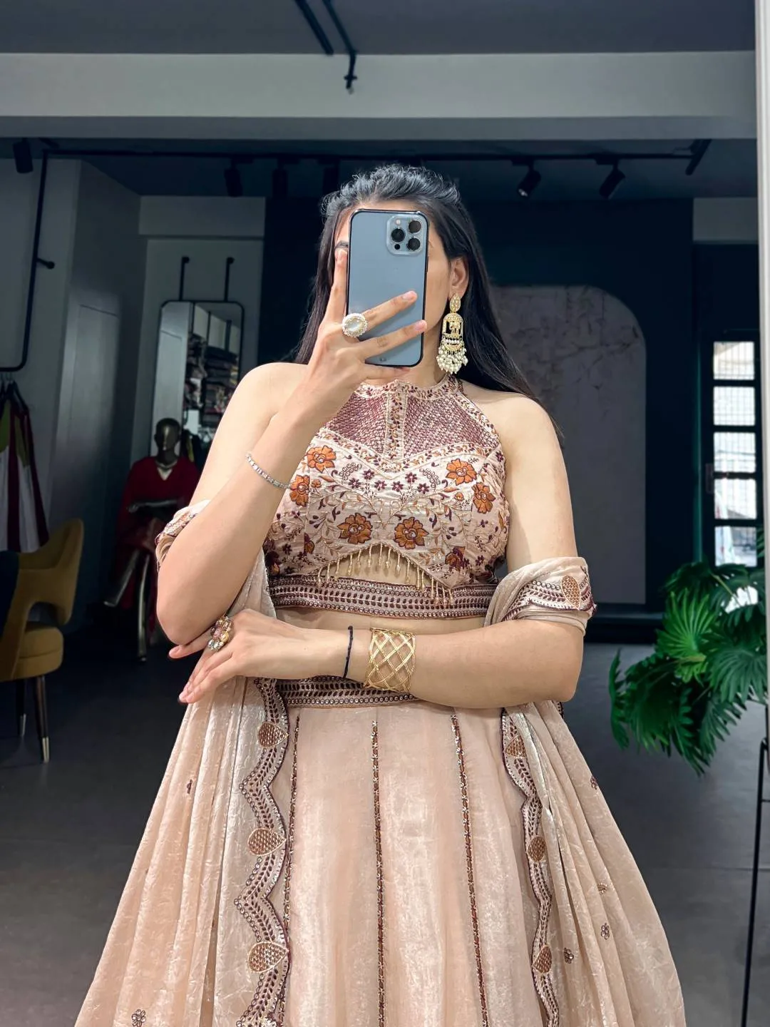 WMN 1476 Spider Crush Thread Embroidery Work Party Wear Lehenga Choli Usa