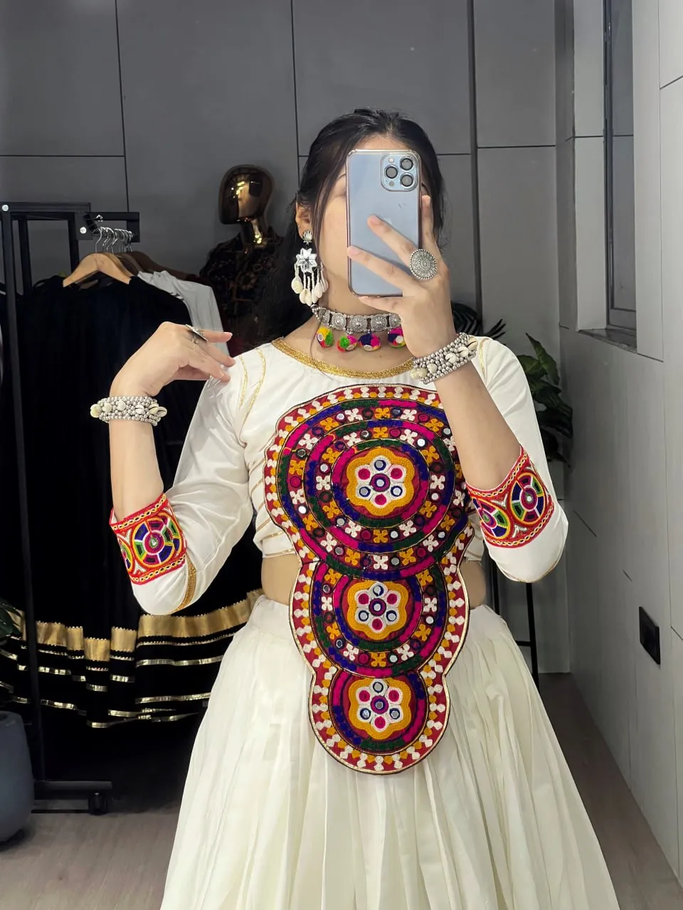 WMT 8054 Vaayroo Rayon Cotton Designer Mirror Embroidery Navratri Top Skirt Usa