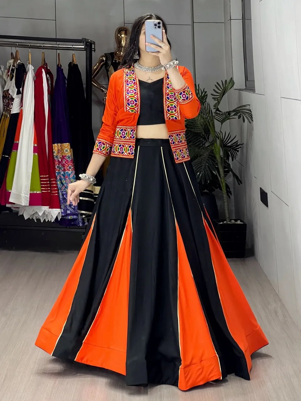 WMT 8059 Orange Rayon Cotton Gota Patti Navratri Chaniya Choli Multi Color