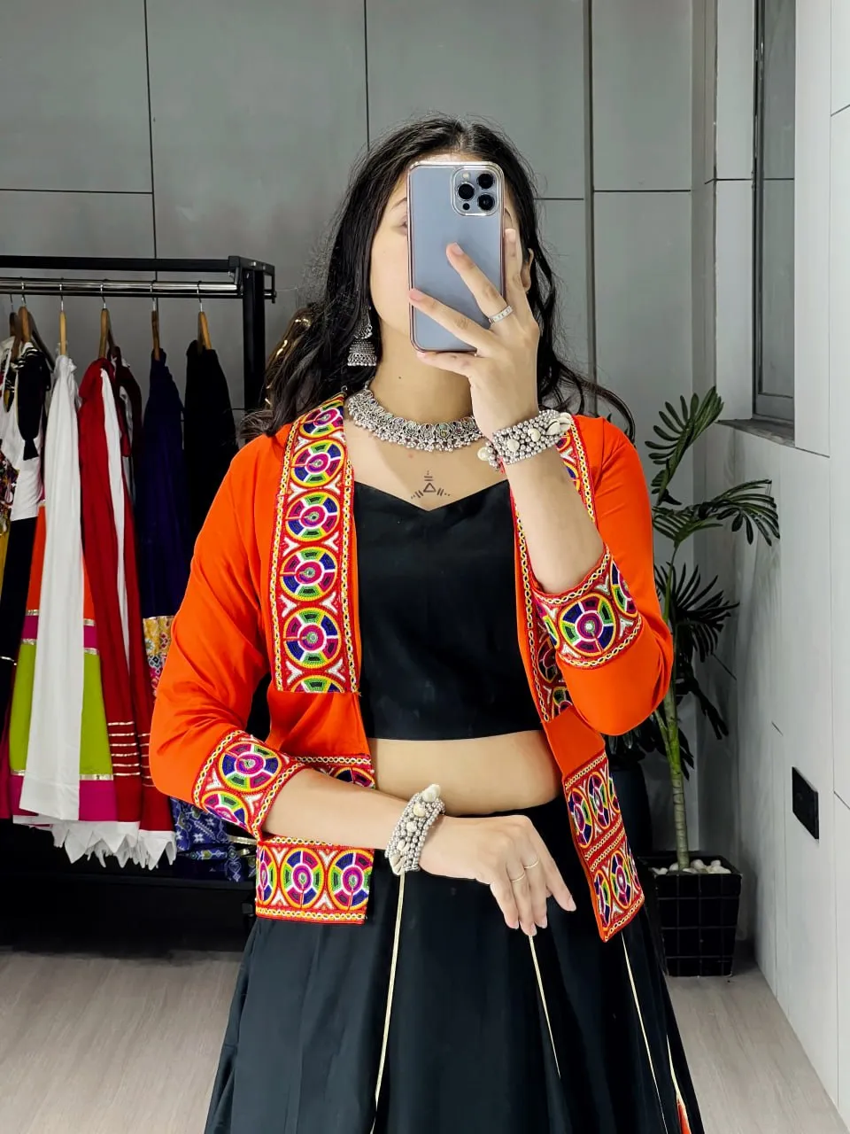 WMT 8059 Orange Rayon Cotton Gota Patti Navratri Chaniya Choli Multi Color