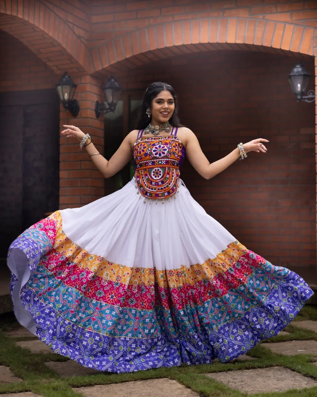 WMT 8065 Rayon Cotton Gamthi Work Navratri Fancy Garba Dress Usa