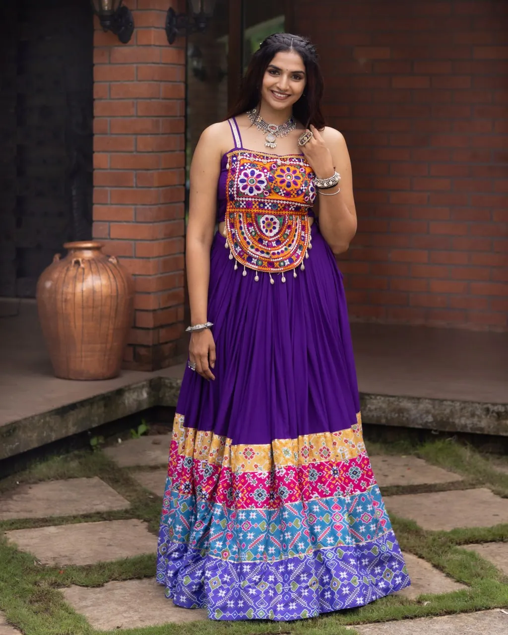 WMT 8065 Rayon Cotton Gamthi Work Navratri Fancy Garba Dress