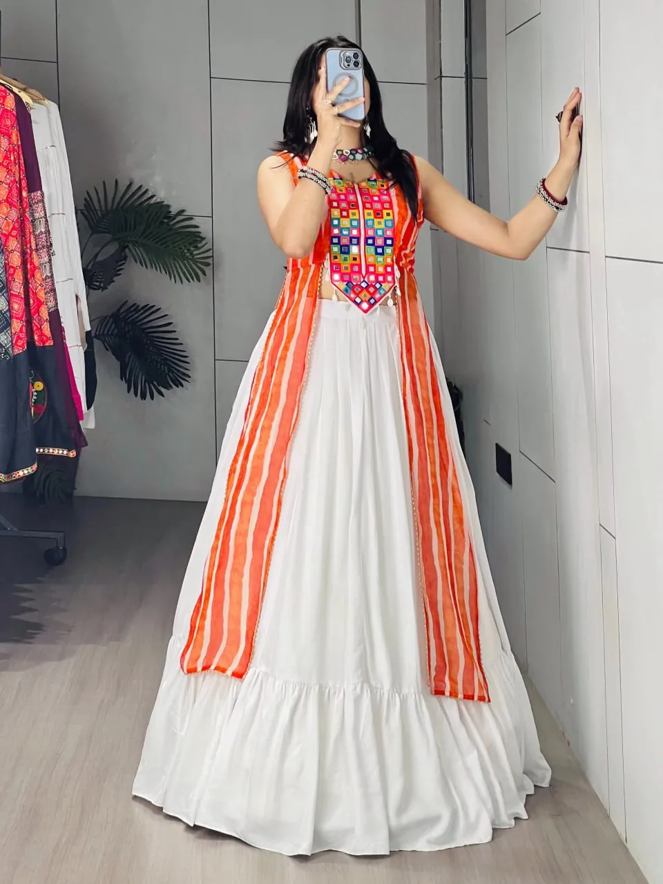 WMT Georgette Gota Patti Mirror Work Fancy Navratri Lehenga Kurti