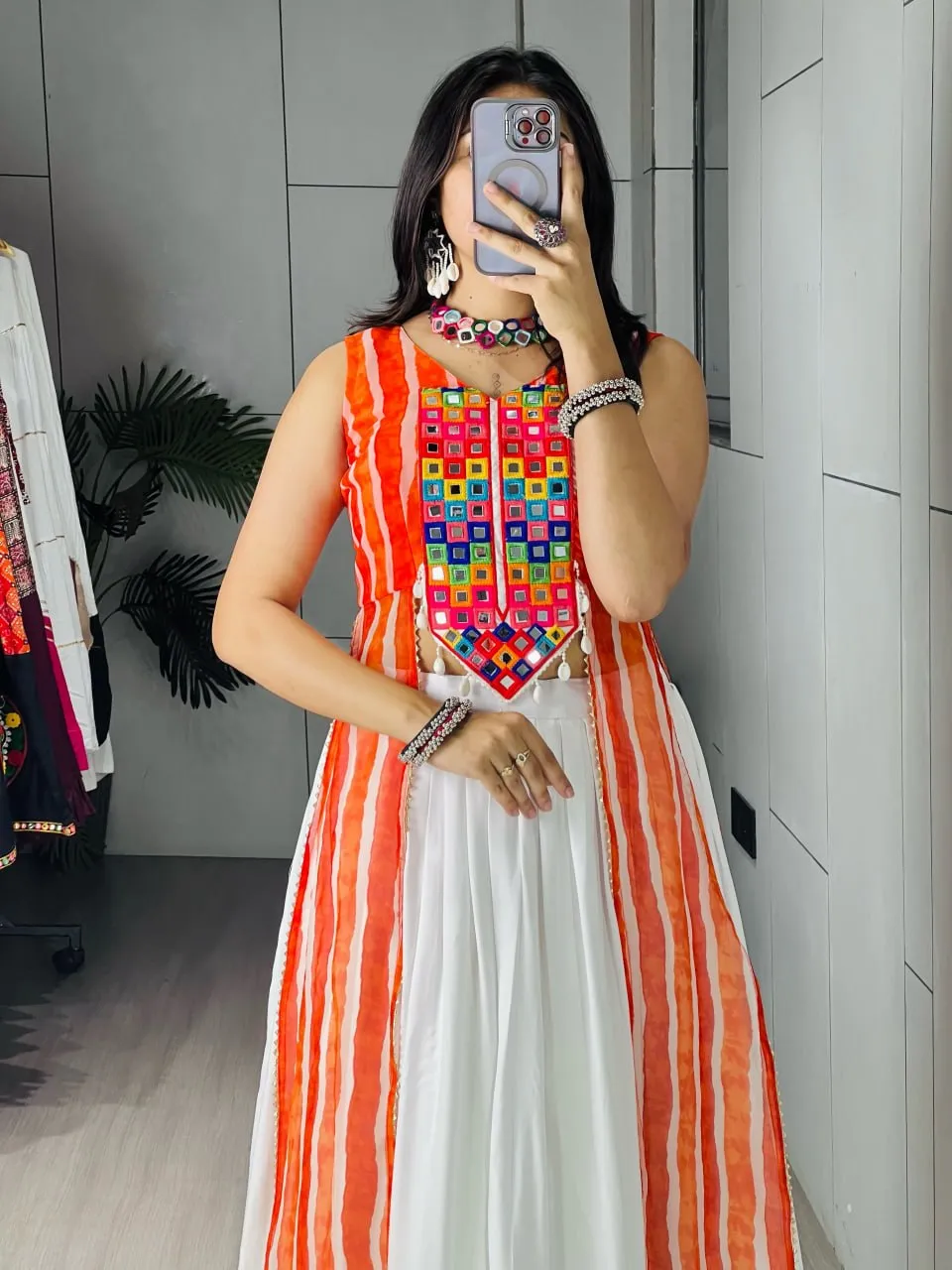 WMT Georgette Gota Patti Mirror Work Fancy Navratri Lehenga Kurti